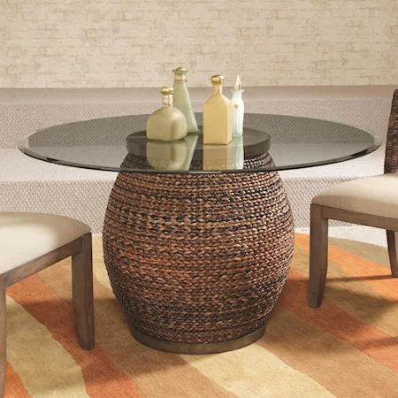 Casual Round Kitchen Table with Abacca Weave